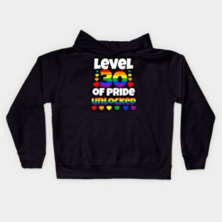 Level 30 of Pride Unlocked LGBT 30th Birthday Kids Hoodie